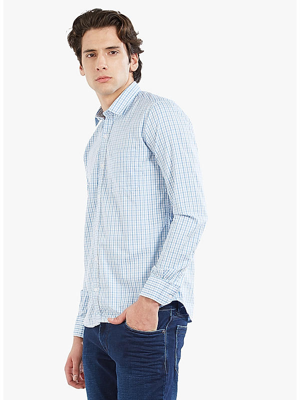 Checkered Blue Color Cotton Slim Fit Shirt